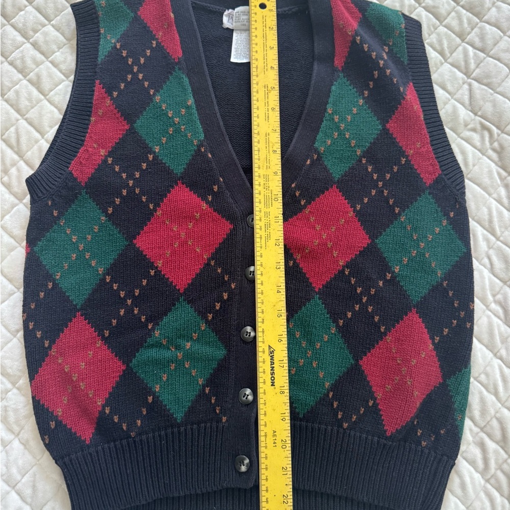 Vintage Lands’ End Argyle Sweater Vest Navy Red Green Preppy Knit - Picture 3 of 12